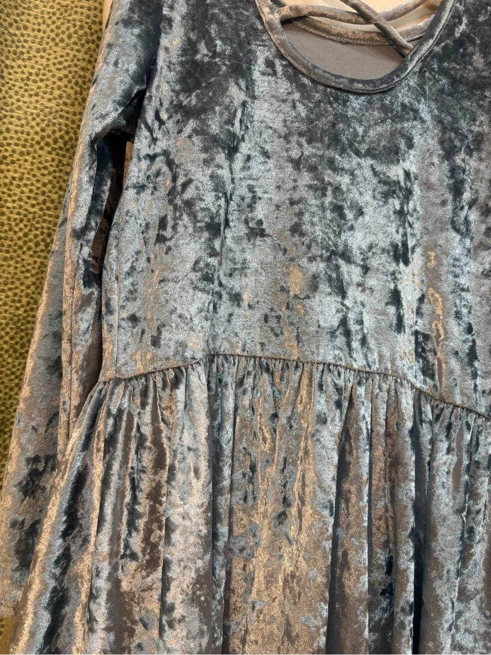 Girls' Silver Velvet Long-Sleeve Skater Dress